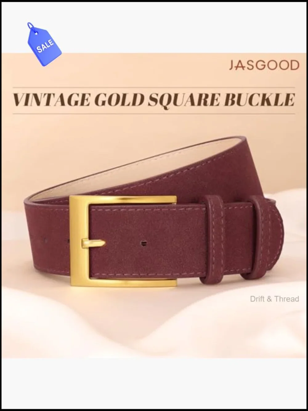 Vintage Suede Leather Wide Chunky Belt with Gold Buckle